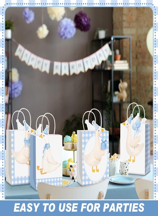 Kolldenn 24 Pcs One Silly Goose Party Favors Cute Treat Bags Gift Gingham Gift Goodies Bags Silly Goose Party Decoration Cute Coquette Bow with Handles for Birthday Baby Shower Supplies(Blue) - Image 4